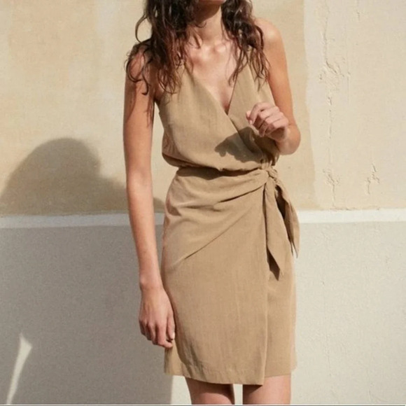 NANUSHKA Venus Wrap Front Mini Dress Solar Beige Size Medium - Picture 13 of 15